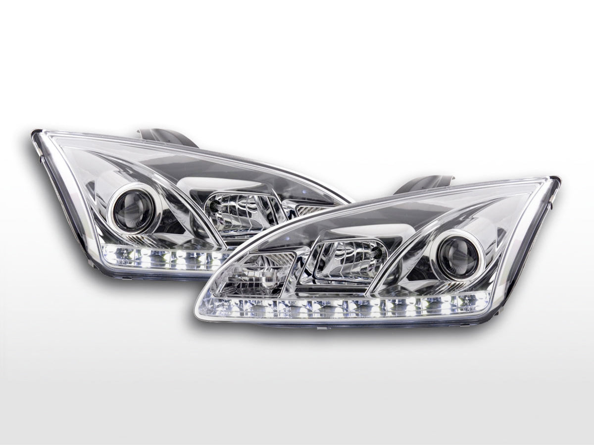 Headlight set Daylight LED DRL look Ford Focus 4/5-door 05-08 chrome for right-hand drive