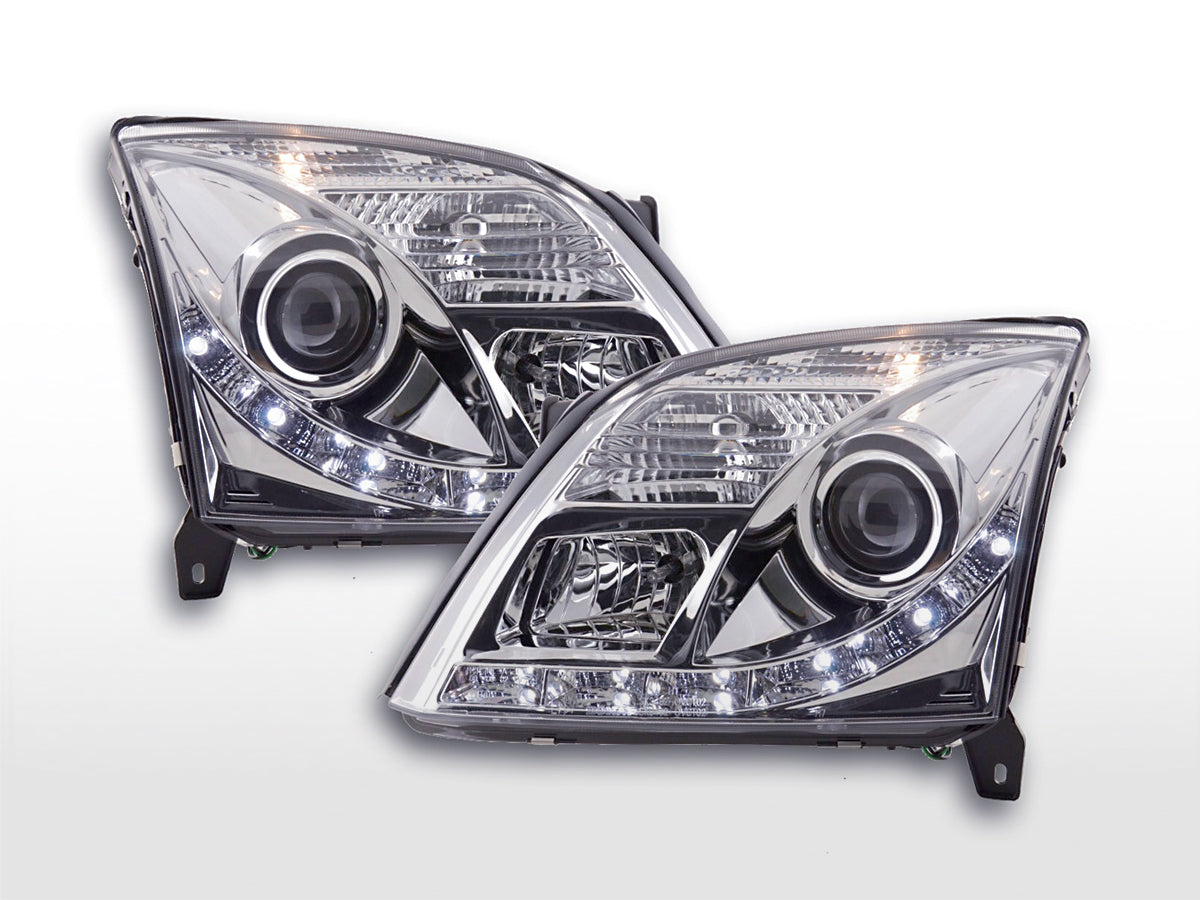 Headlight set Daylight LED DRL look Opel Vectra C 02-05 chrome
