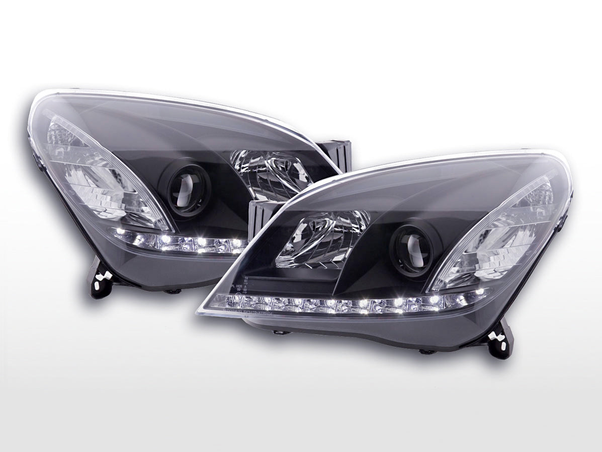 Headlight set Daylight LED DRL look Opel Astra H 04-10 black for right-hand drive