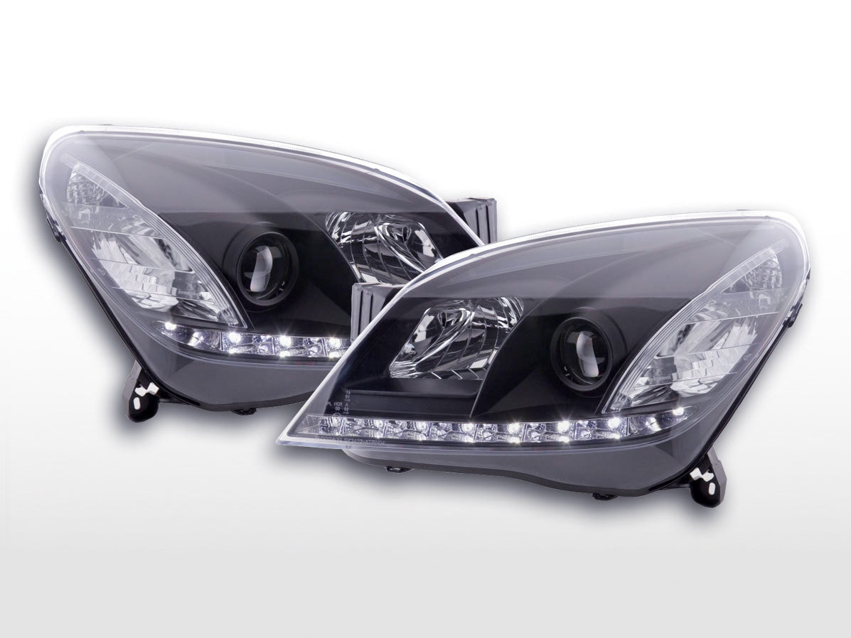 Headlight set Daylight LED DRL look Opel Astra H 04-10 black for right-hand drive