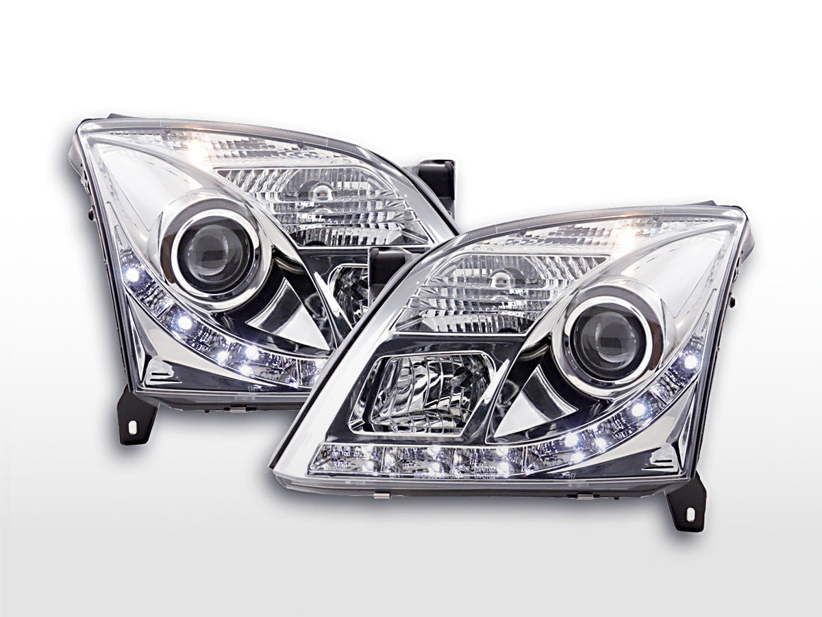 Headlight set Daylight LED DRL look Opel Vectra C 02-05 chrome for right-hand drive