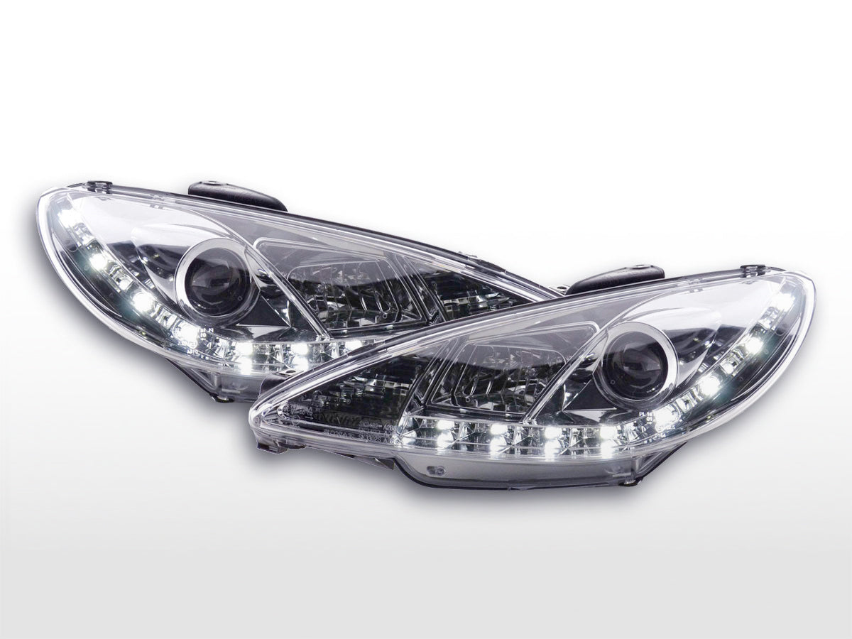 Headlight set Daylight LED DRL look Peugeot 206 98- chrome