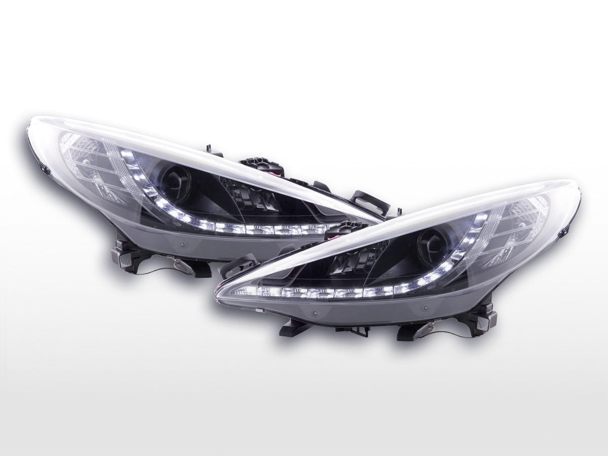 Headlight Set Daylight LED daytime running light Peugeot 207 06- black for right-hand drive