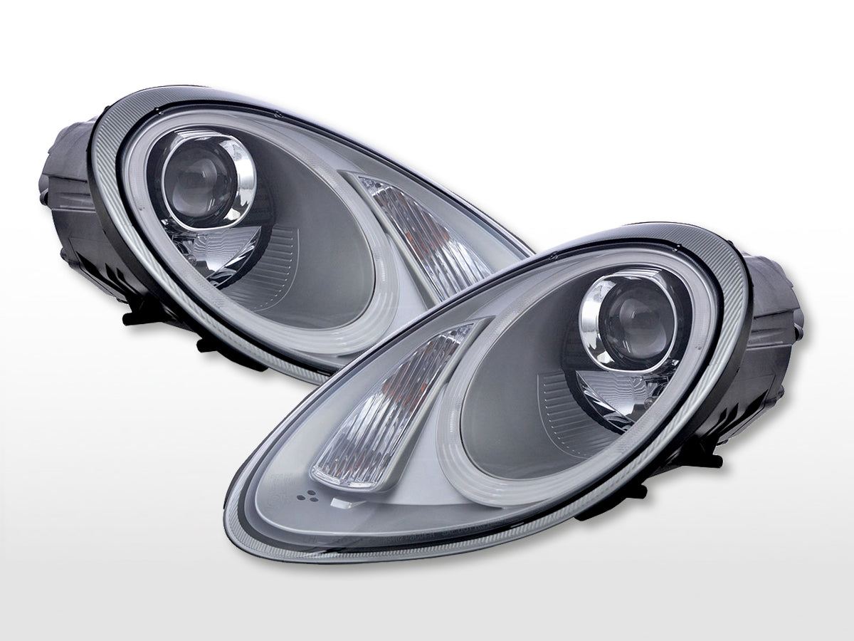 Headlight Set Daylight LED DRL-Optics Porsche Boxster (987) 04-08 silver