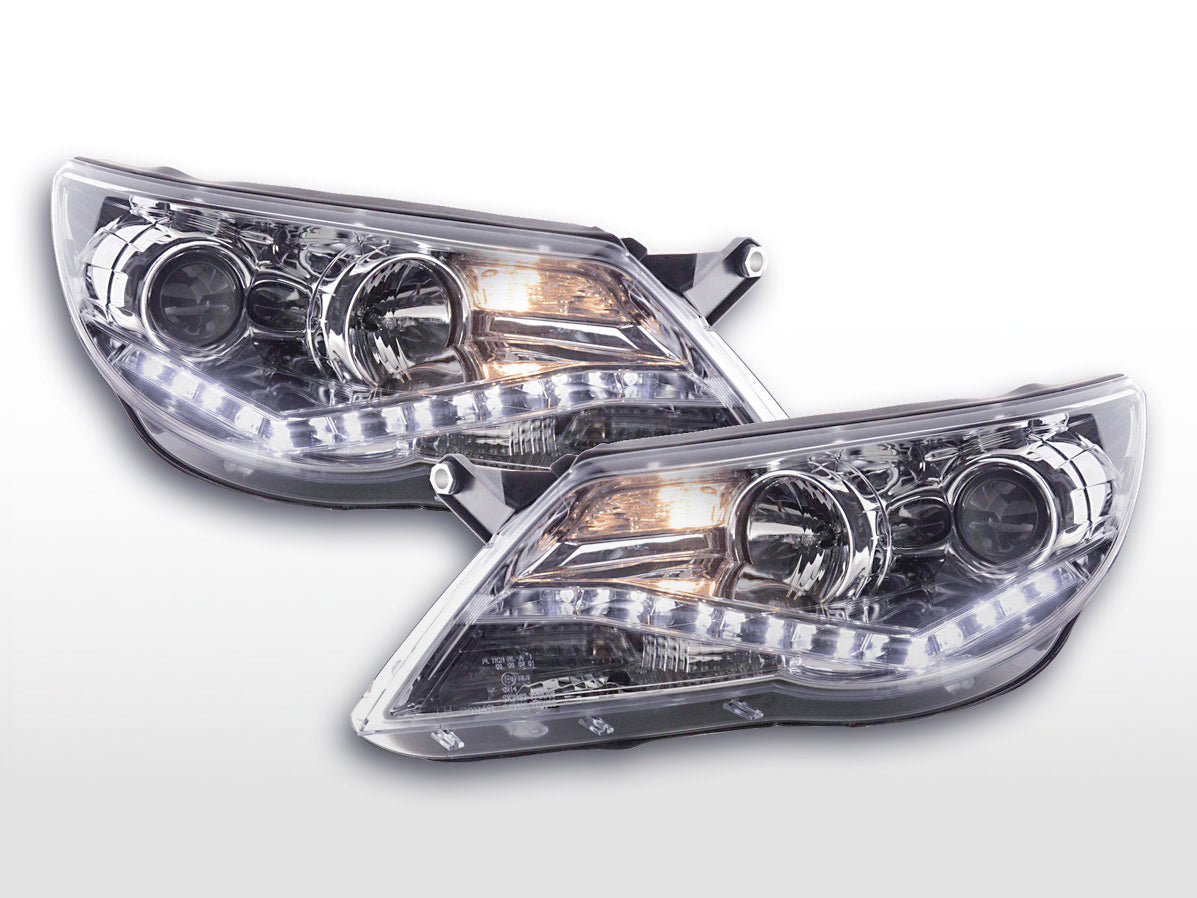 Headlight set Daylight LED DRL look VW Tiguan 07-11 chrome