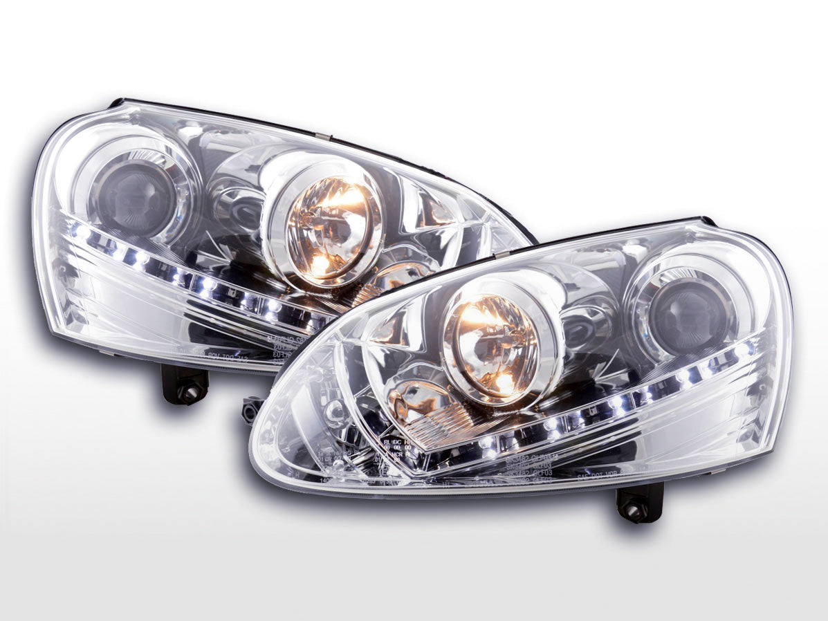 Headlight set Daylight LED DRL look VW Golf 5 Type 1K 03-08 chrome for right-hand drive