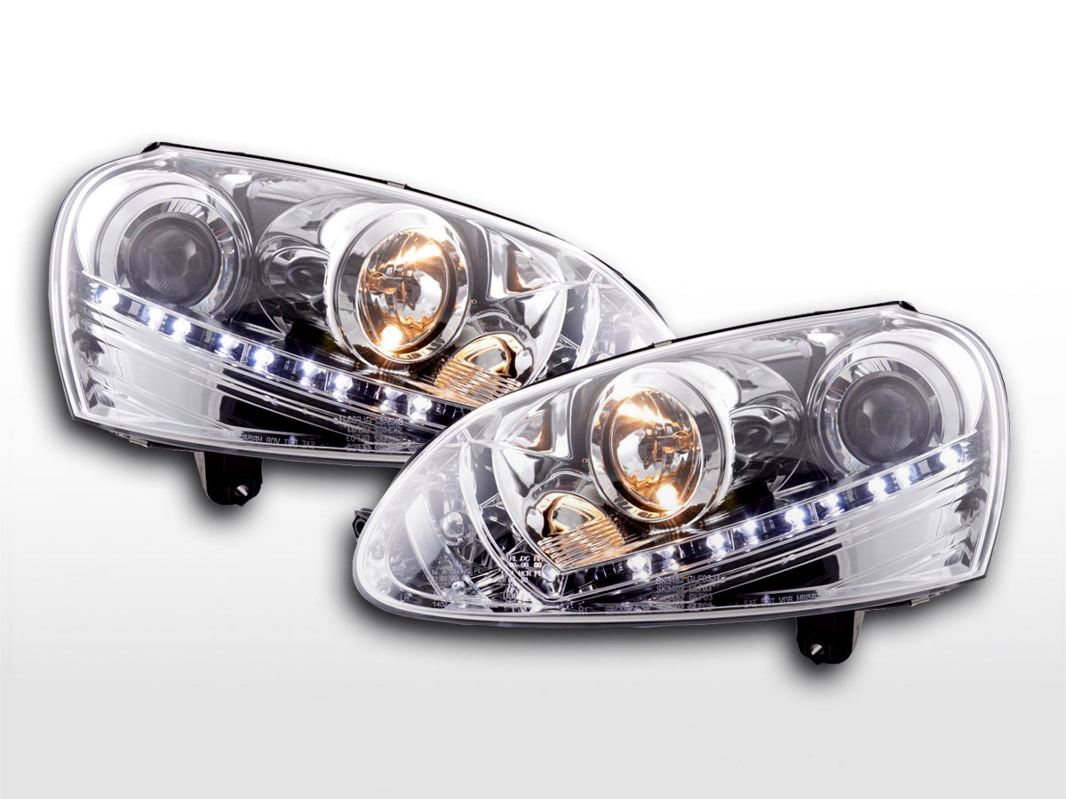 Headlight set Daylight LED DRL look VW Golf 5 Type 1K 03-08 chrome for right-hand drive