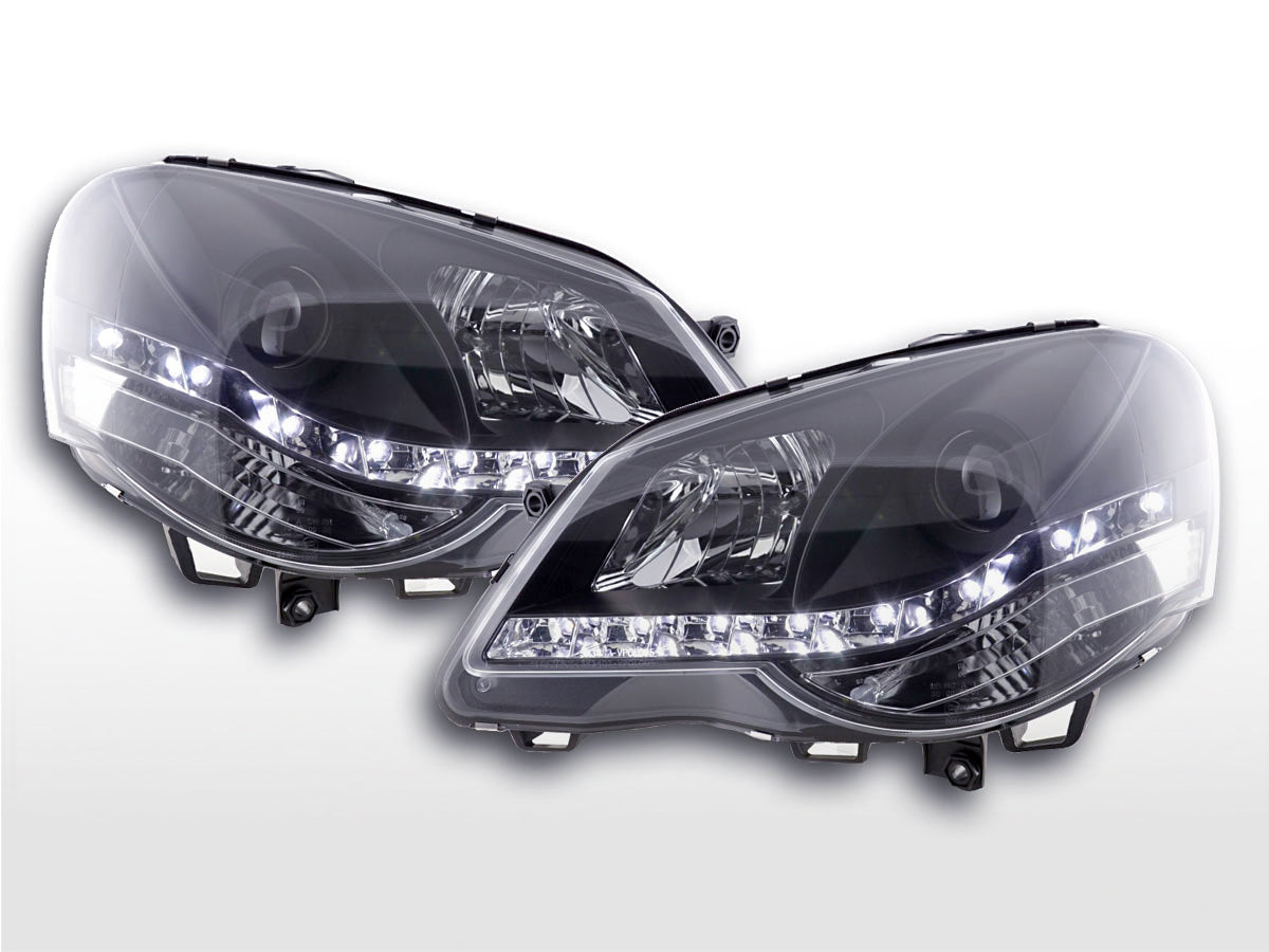 Headlight set Daylight LED DRL look VW Polo type 9N3 05-09 black for right-hand drive