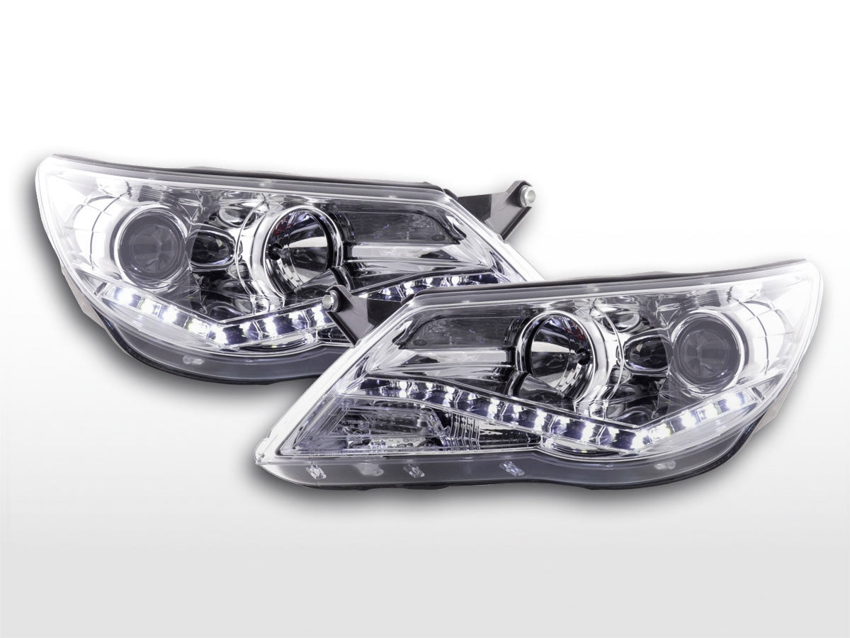 Headlight set Daylight LED DRL look VW Tiguan 07-11 chrome for right-hand drive