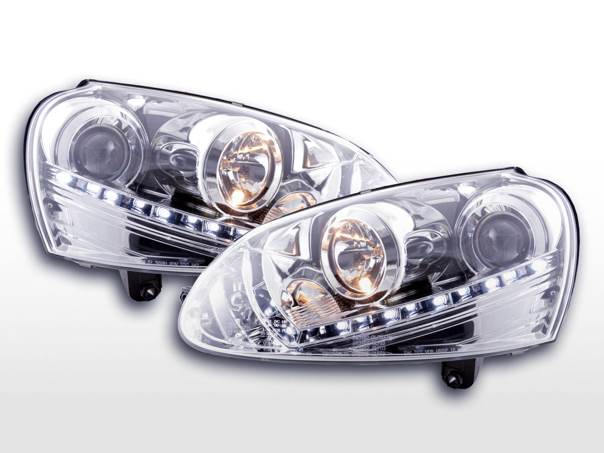 Scheinwerfer Set Daylight LED Tagfahrlicht VW Golf 5 Typ 1K  03-08 chrom für Rechtslenker