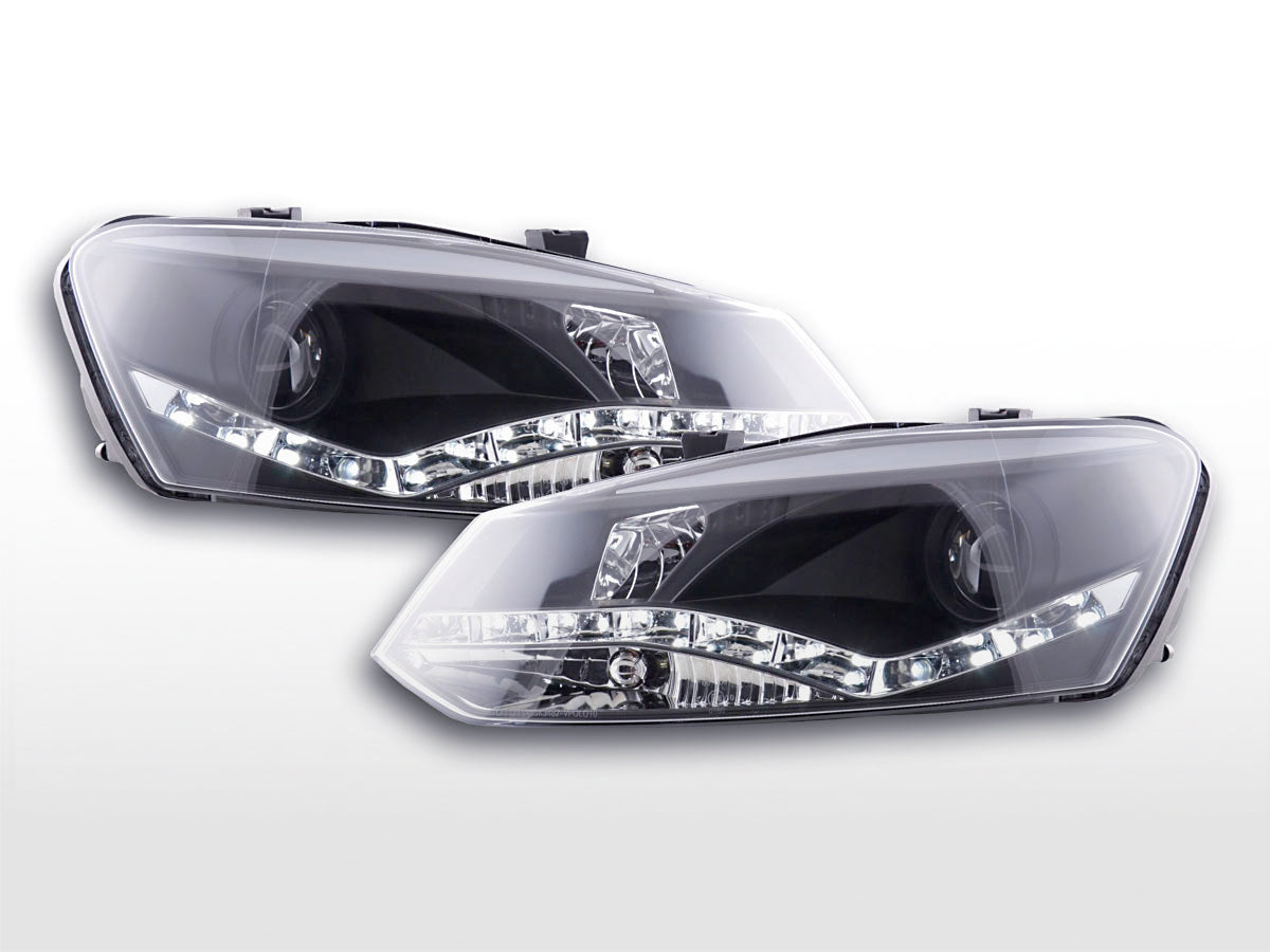 Scheinwerfer Set Daylight LED Tagfahrlicht VW Polo 6R  09- schwarz für Rechtslenker
