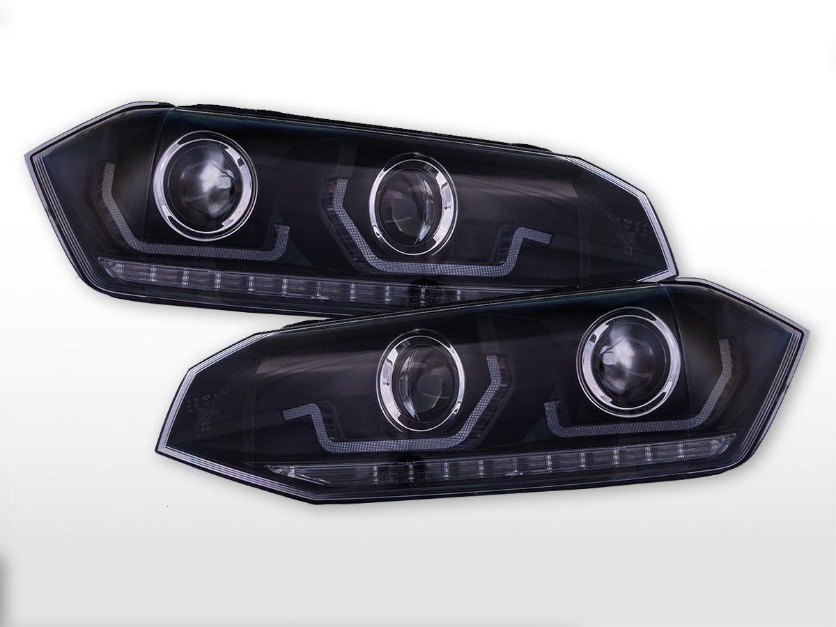 Headlight set LED daytime running light VW Polo VI type AW year 17-21 black for right-hand drive