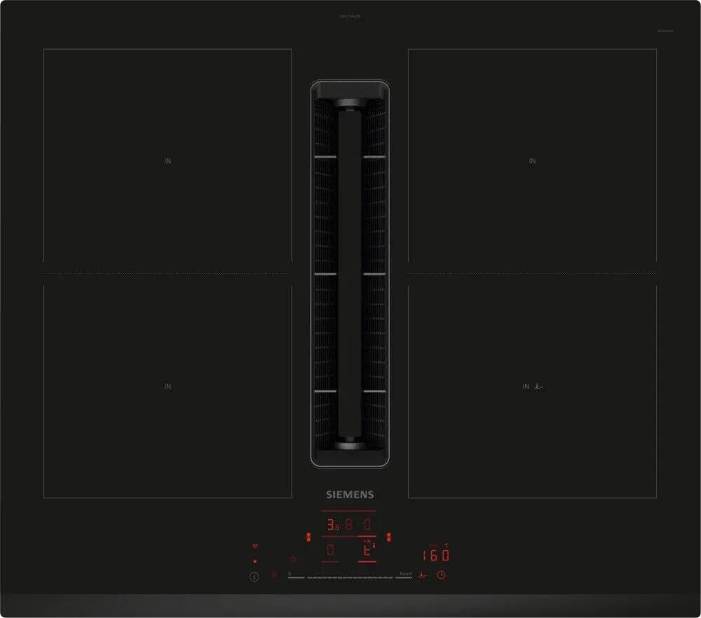 Siemens ED631HQ26E Series iQ500 induction hob with extractor hood, 60cm, black