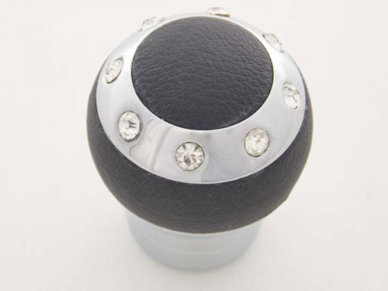 Gear knob aluminum with crystals and leather trim