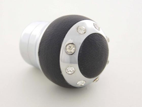 Gear knob aluminum with crystals and leather trim