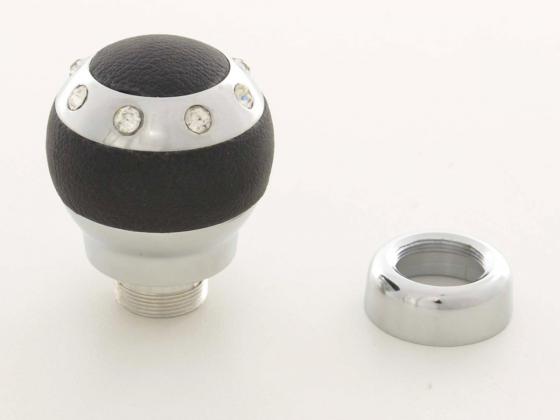 Gear knob aluminum with crystals and leather trim