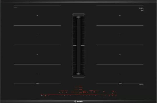 Bosch PXX875D67E Series 8 Built-in induction hob with extractor hood, 80cm, glass ceramic, black